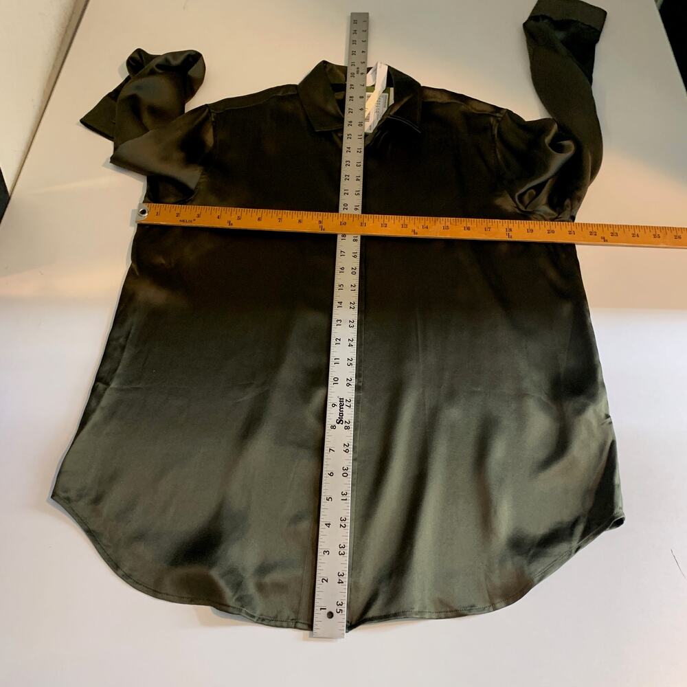 Lilysilk Shirt Womens 12 Dark Olive Mulberry Silk Satin Button Up Long Sleeve - Picture 6 of 11